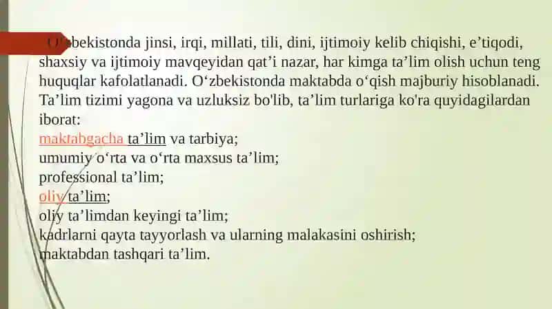 O‘zbekiston Respublikasi ta’lim tizimi 4