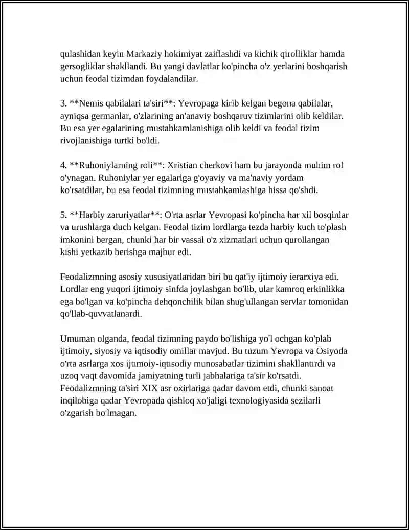 OʻRTA ASIRLARDA YEVROPADA FEODAL TUZUM 4