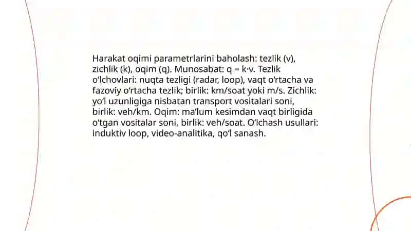 Transport oqimlari harakatini baholash 4