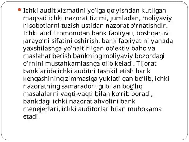 Tijorat banklari operatsiyalarini auditorlik tekshuruvidano‘tkazish tartibi 4