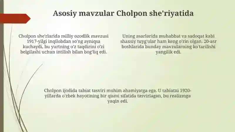 Choʻlpon sheʼrlarini 4