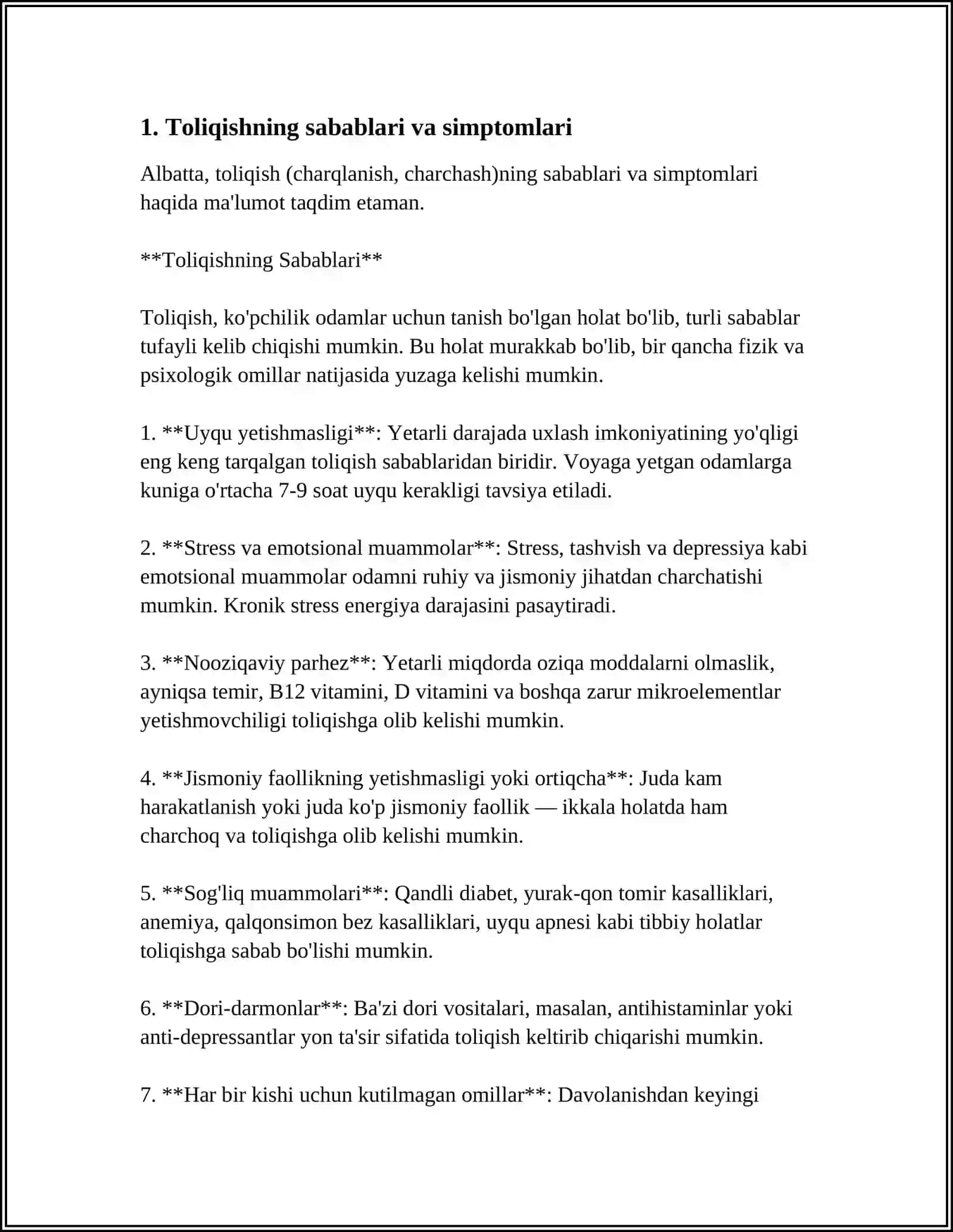 Toliqish va Organizmni Tiklash 4