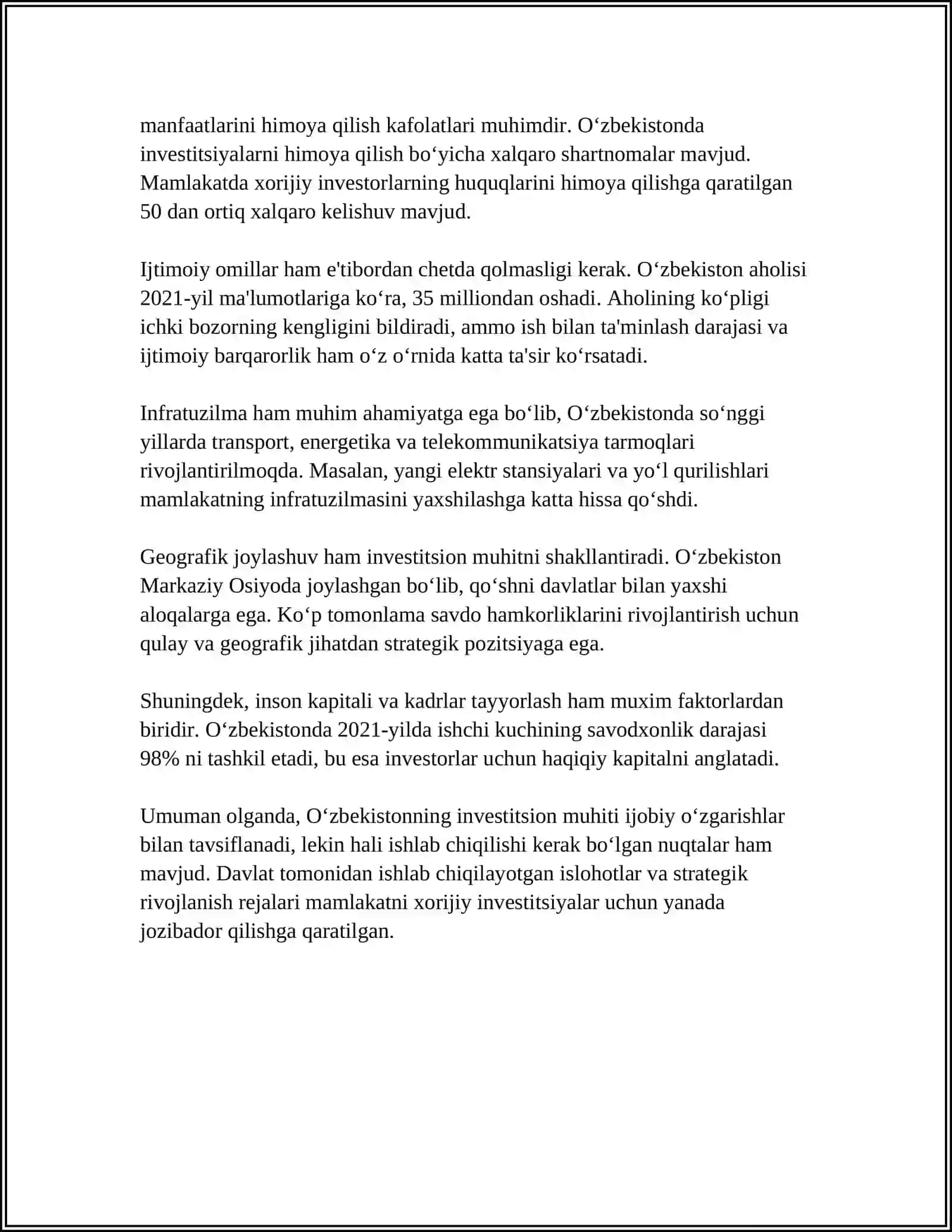 OʻZBEKISTONDA INVESTITSION SIYOSAT 4