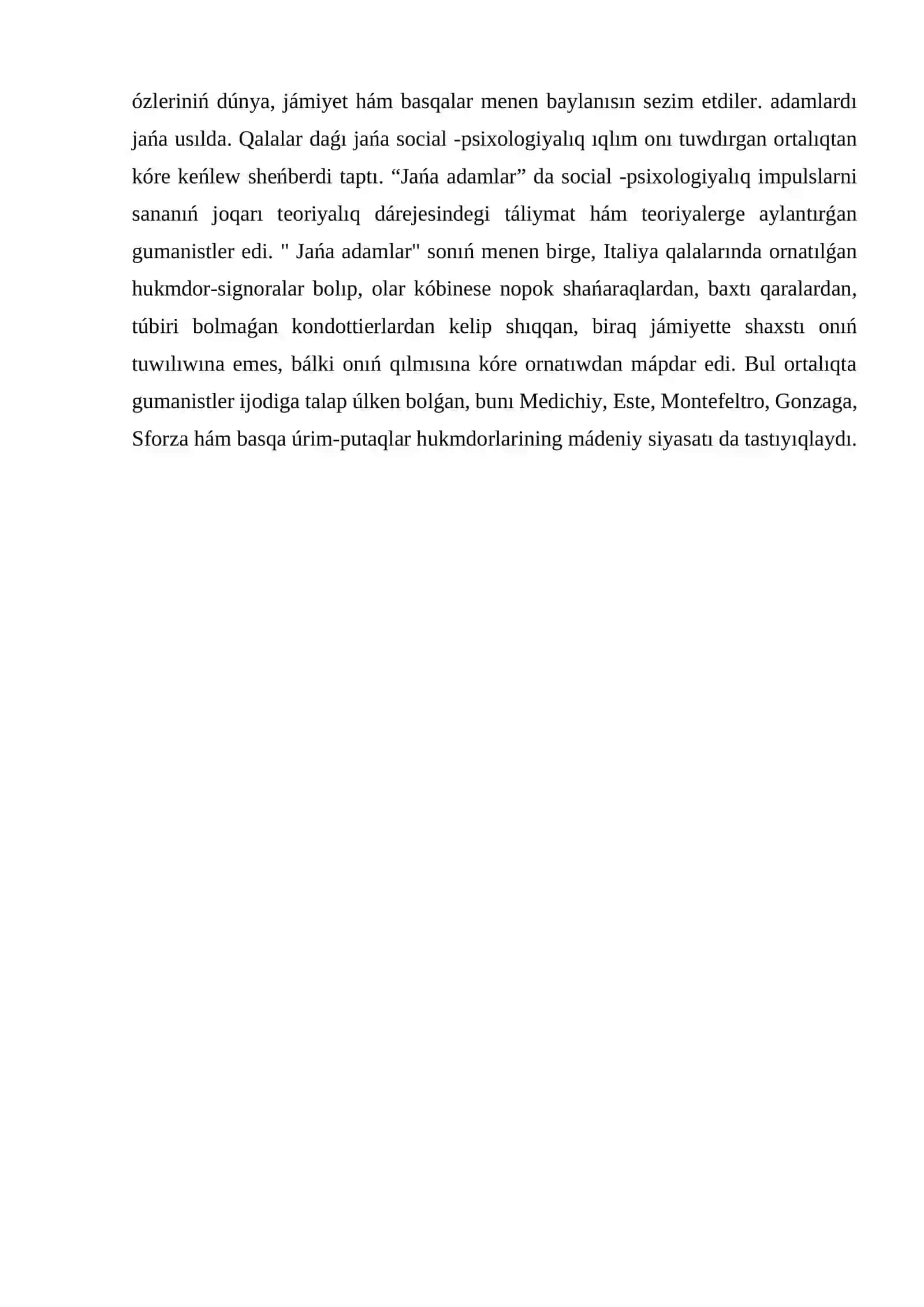 Oyanıw dáwiri gumanizminiń tiykarǵı principlerı 4