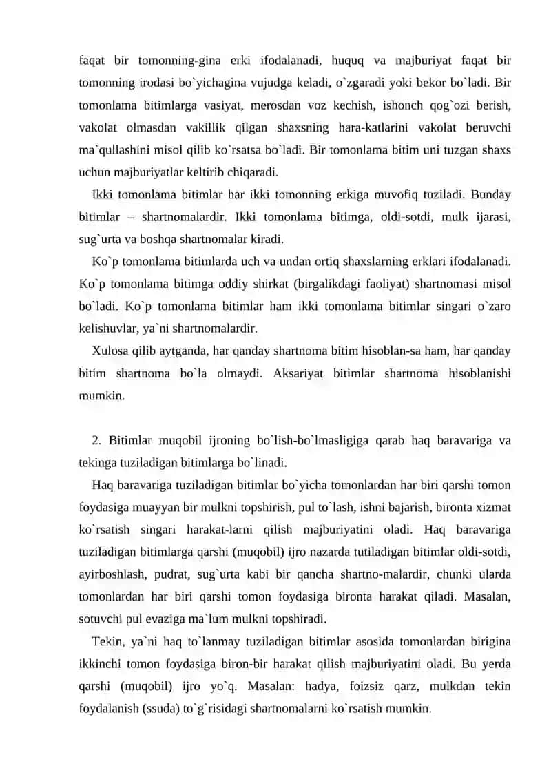 Bitimlar tushunchasi va turlari Kurs ishi 4
