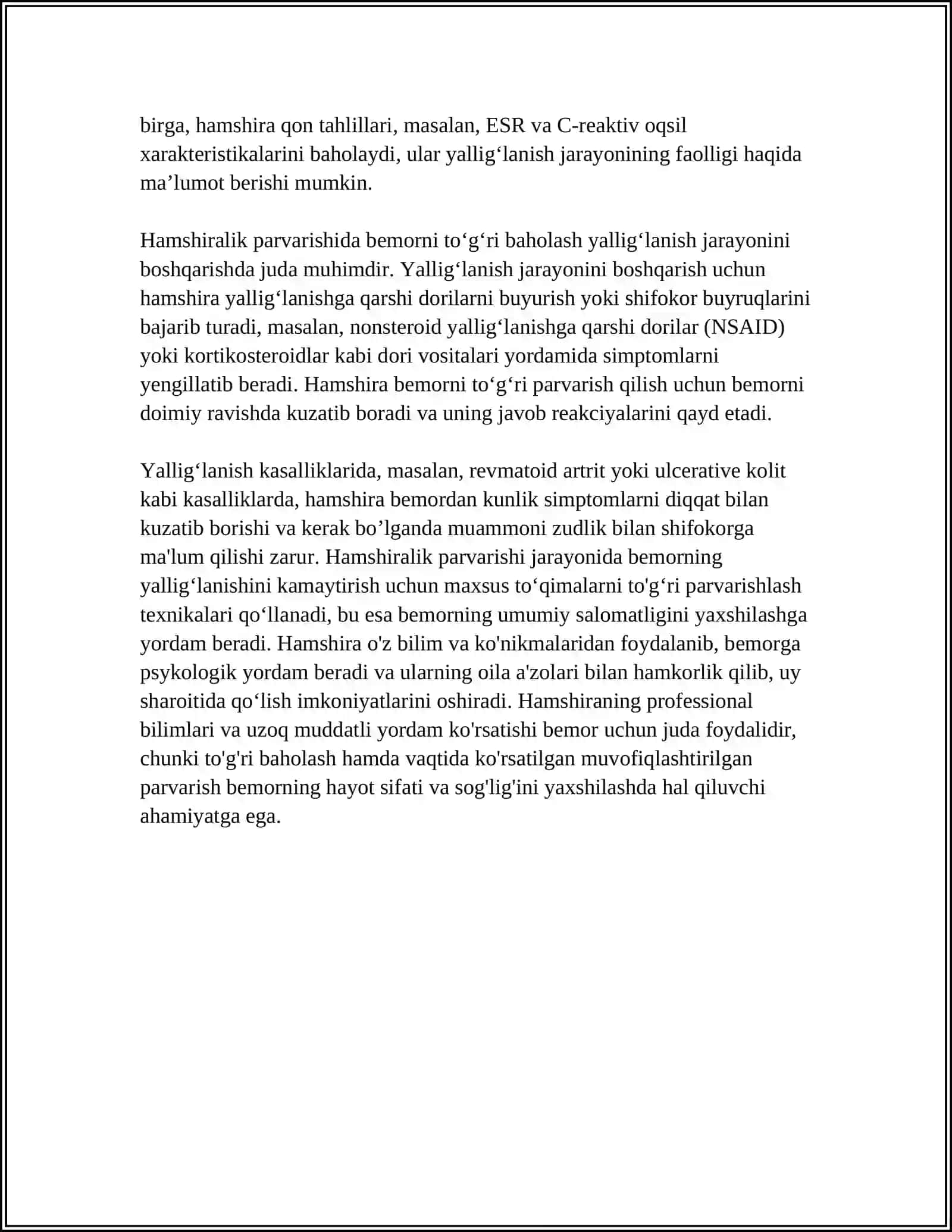 YALLIGʻLANISH KASALLIKLARDA HAMSHIRALIK PARVARISHI 4