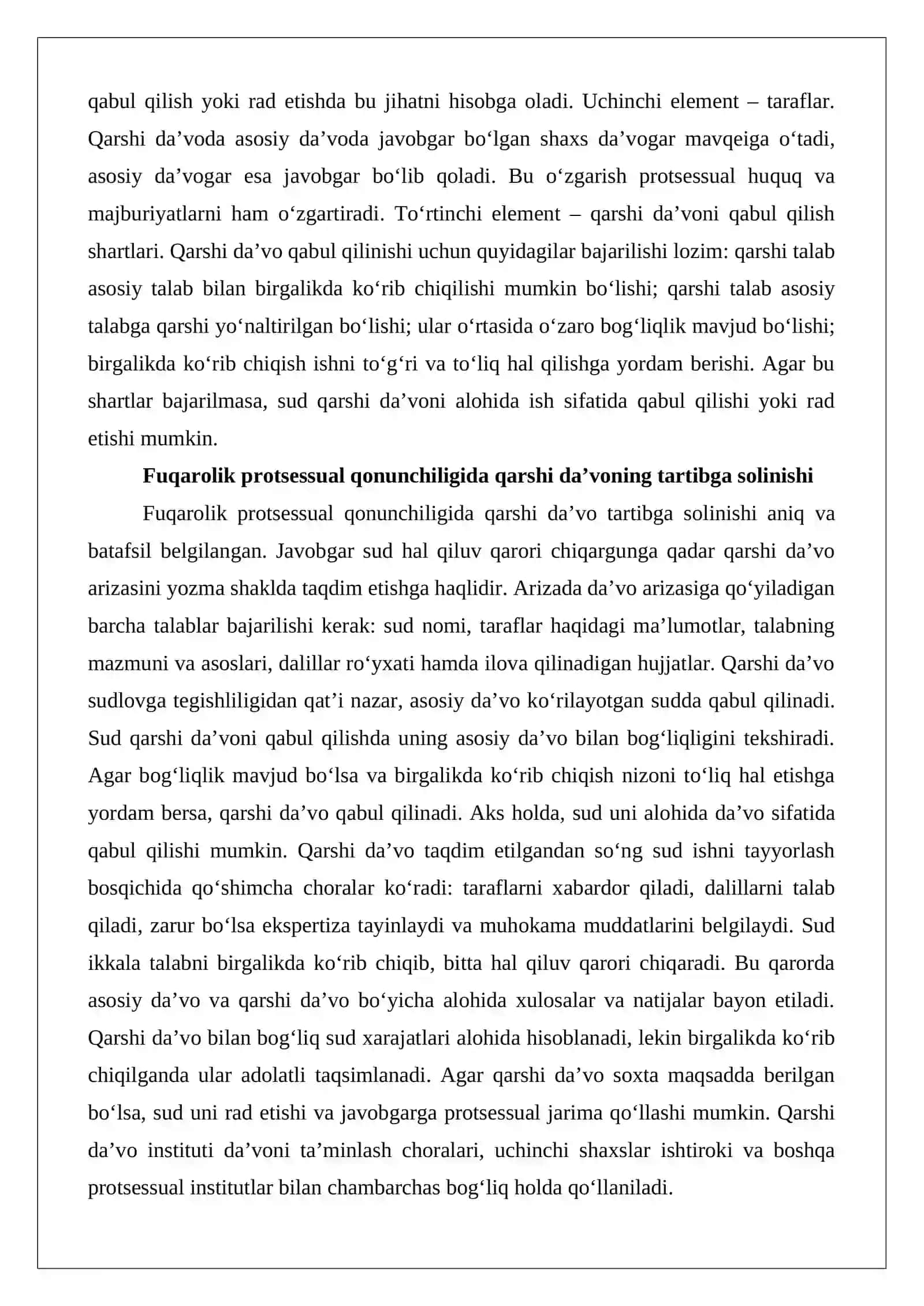 Qarshi da’vo va uni qabul qilish shartlari 4