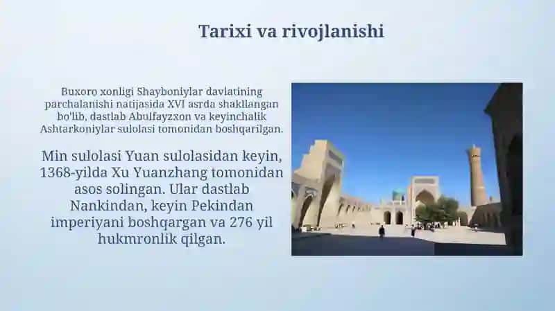 Buxoro xonligi va min sulolasini taqqoslash 4