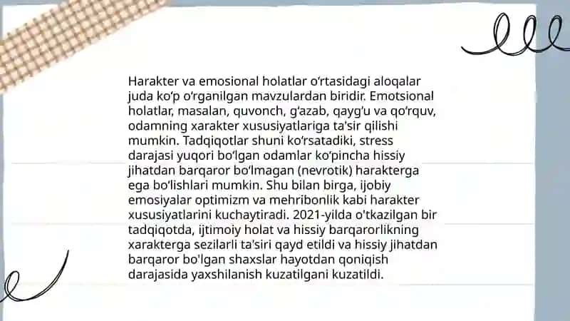 Harakter haqida tushuncha emotsional holatlar 4