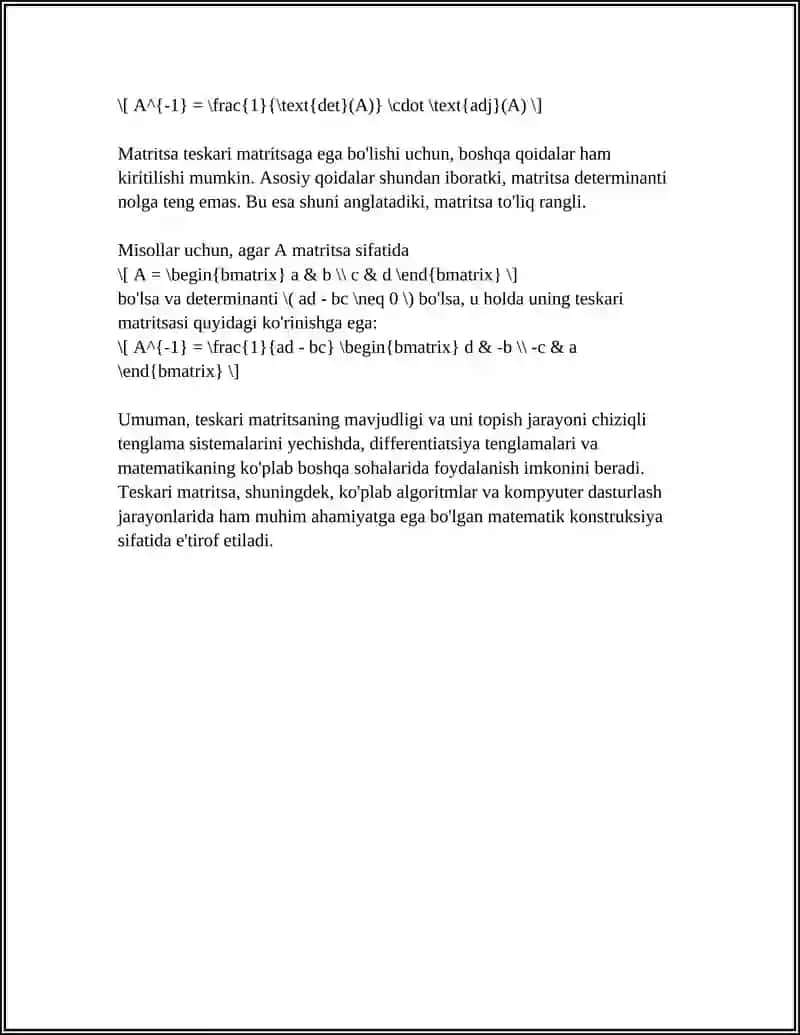 TESKARI MATRITSA 4