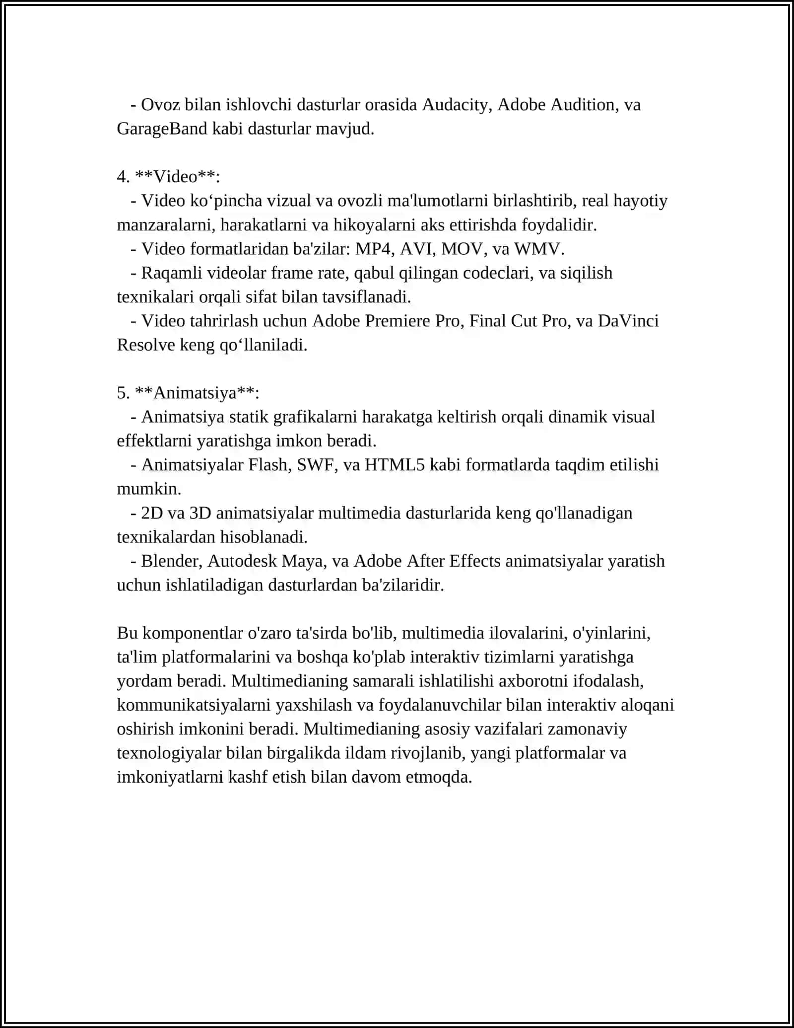 MUL'TIMEDIANING KOMPONENTALARI HAQIDA MA'LUMOT BERING 4
