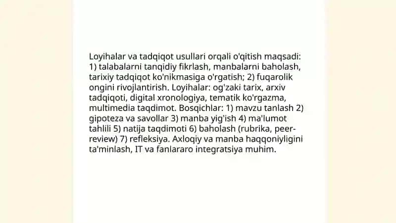 O'zbekistonning eng yangi tarixini o'qitish metodlar 4