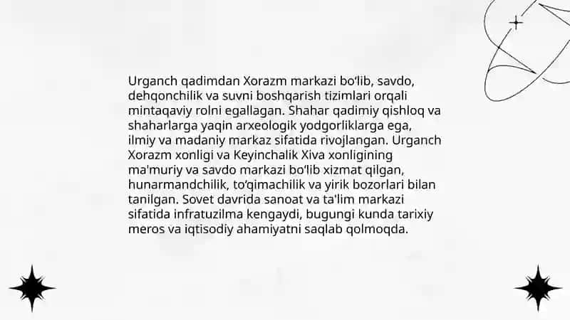 Urganch shahrining tarixi va hozirgi vaqti 4