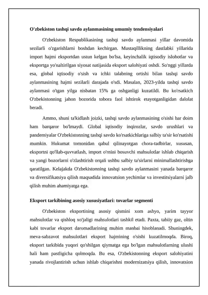 Eksport va importning tovarlar va hududlar bõyicha tarkibi 4