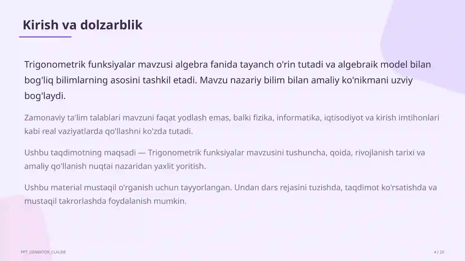 Trigonometrik funksiyalar (10-sinf) 4