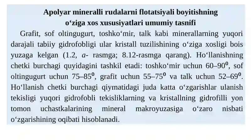 Flotatsiyalanuvchanlik bo‘yicha minerallar tasnifi 4