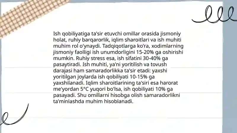 Ish qobiliyatini yil, chorak va kun davomida o'zgarishi 4