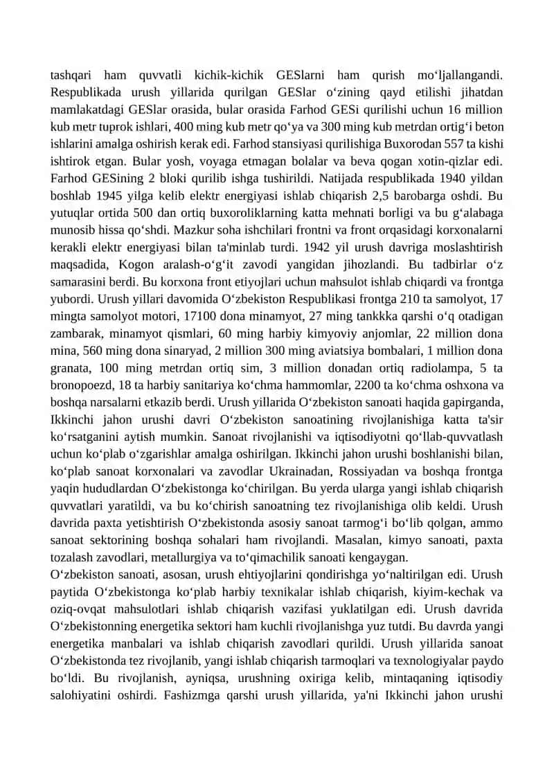 Ikkinchi jahon urushi yillarida O‘zbekiston SSR sanoati 4