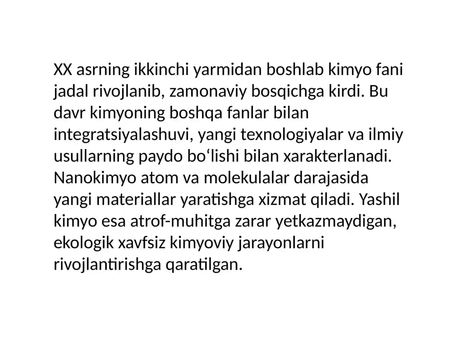 Kimyo fani zamonaviy bosqichi 4
