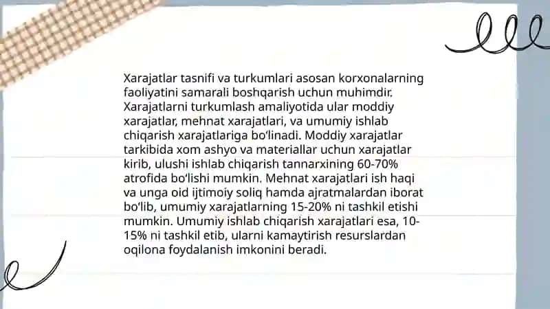 Korxonalarning davr xarajatlari tahlili 4