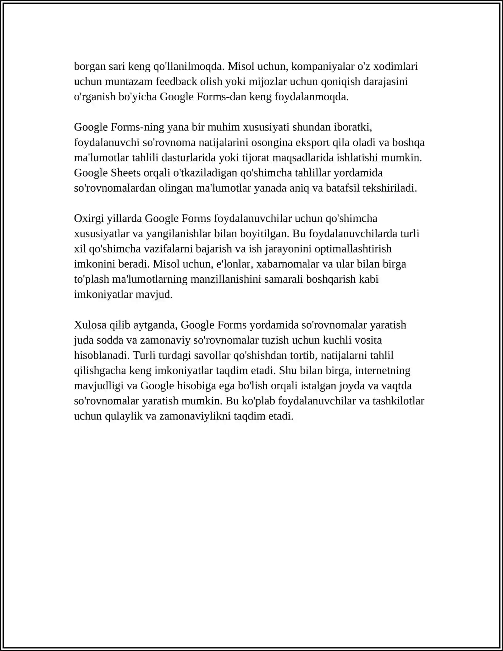 GOOGLE FORMSDA ONLAYN SO'ROVNOMALAR HAMDA TESTLAR YARATISH 4