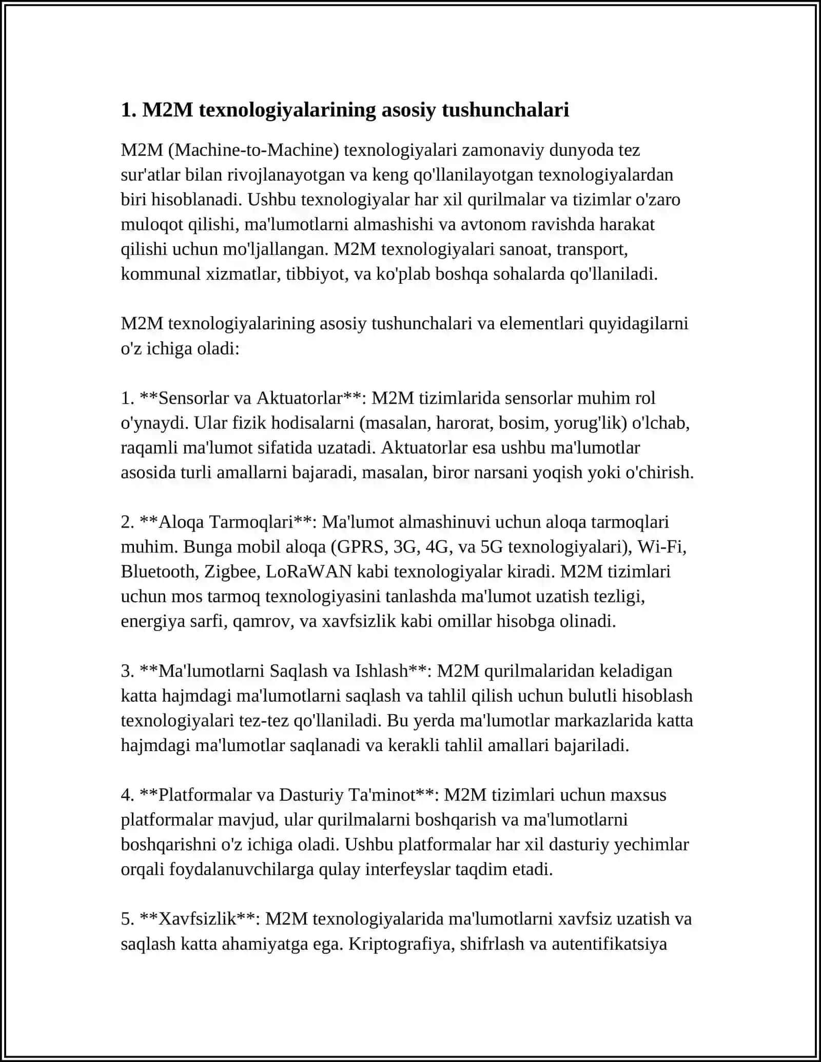 M2M TEXNOLOGIYASI- INTERNET ASHYOLARI ASOSI SIFATIDA 4