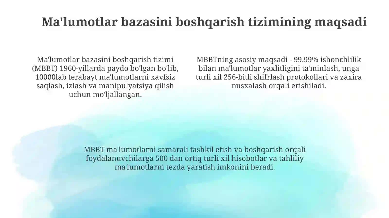 Ma’lumotlar bazasini boshqarish tizimlari, ularning maqsadi, tarkibi va funktsiyalari 4