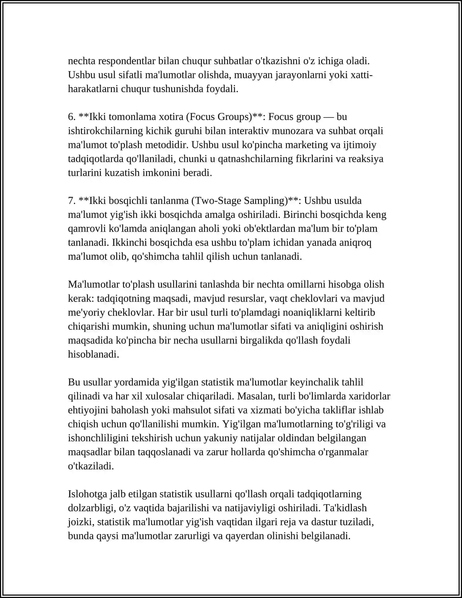MUSTAQIL ISH Mavzu: STATISTIK PREDMETLAR 4
