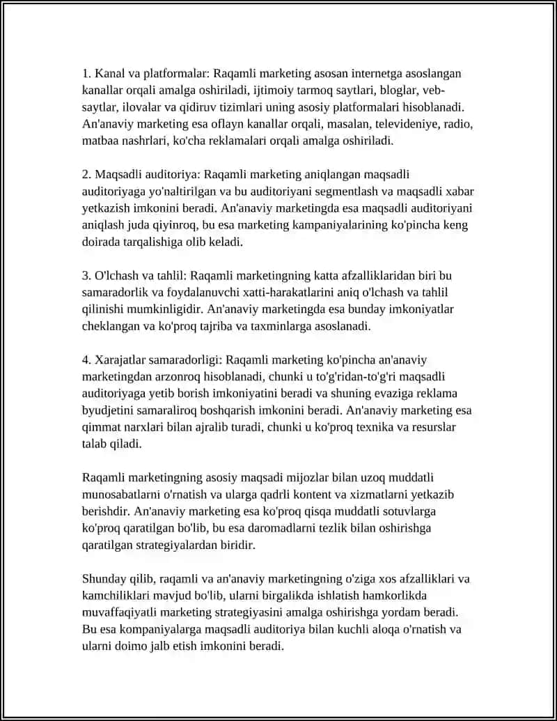 RAQAMLI MARKETINGNING ANA'NAVIY MARKETINGDAN FARQI 4