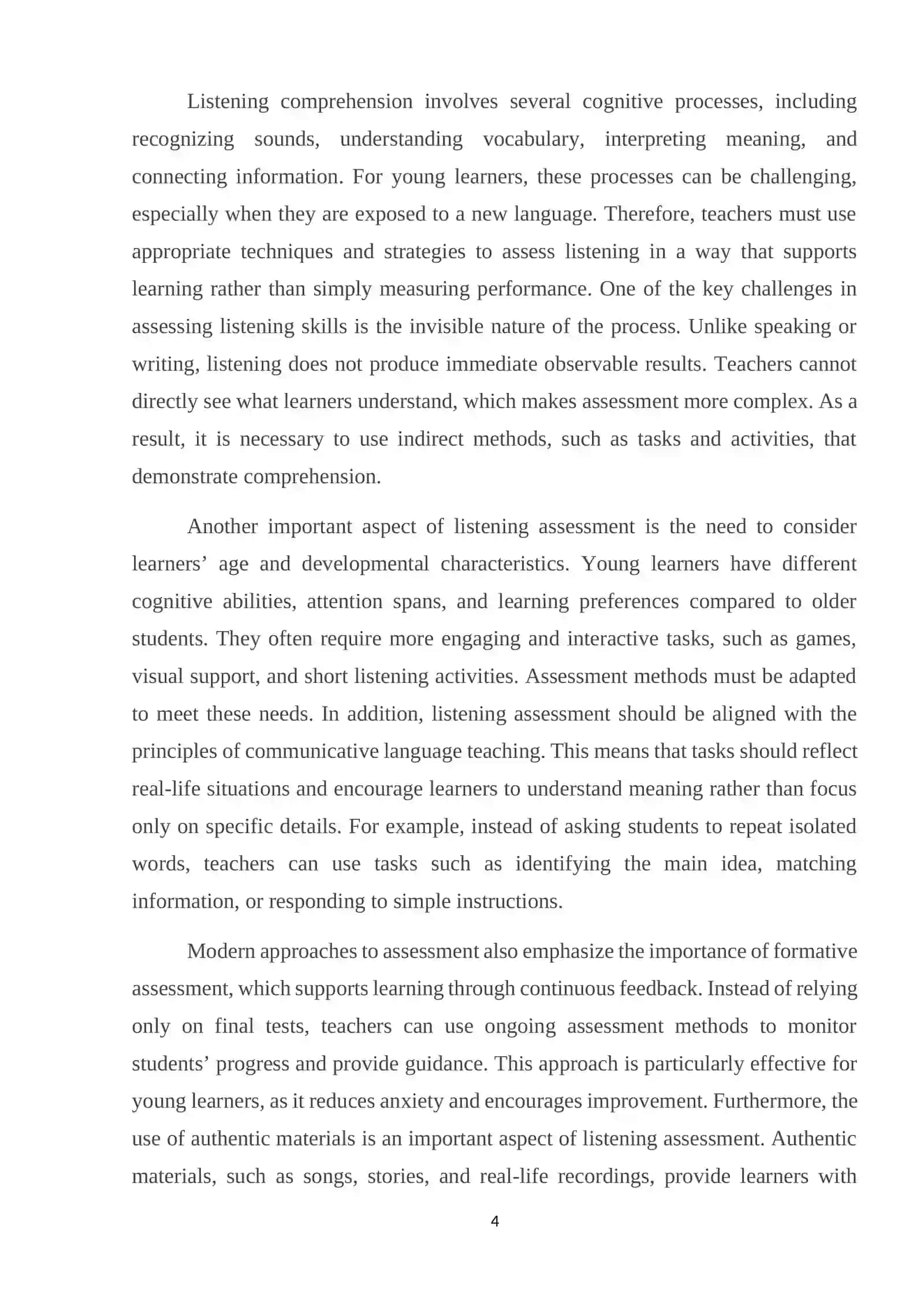 ASSESSING LISTENING SKILLS: TECHNIQUES FOR YOUNG ENGLISH LANGUAGE STUDENTS 4