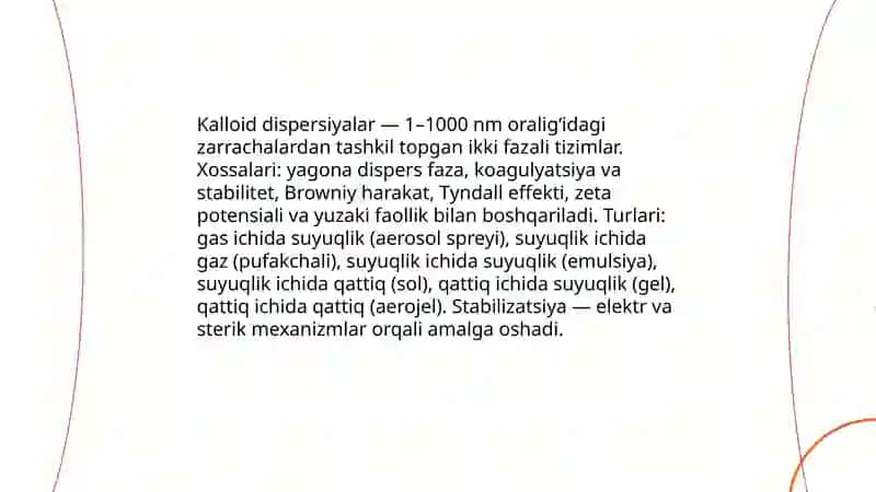 Dispert sistemalar.Kalloid dispers sistrmalarining molekulyar kinetik xossalari mavzusuda taqdimot 4