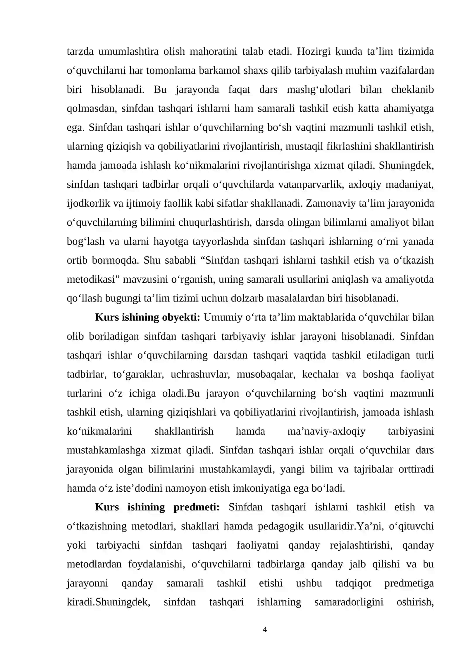 Sinfdan tashqari ishlarning nazariy asoslari 4