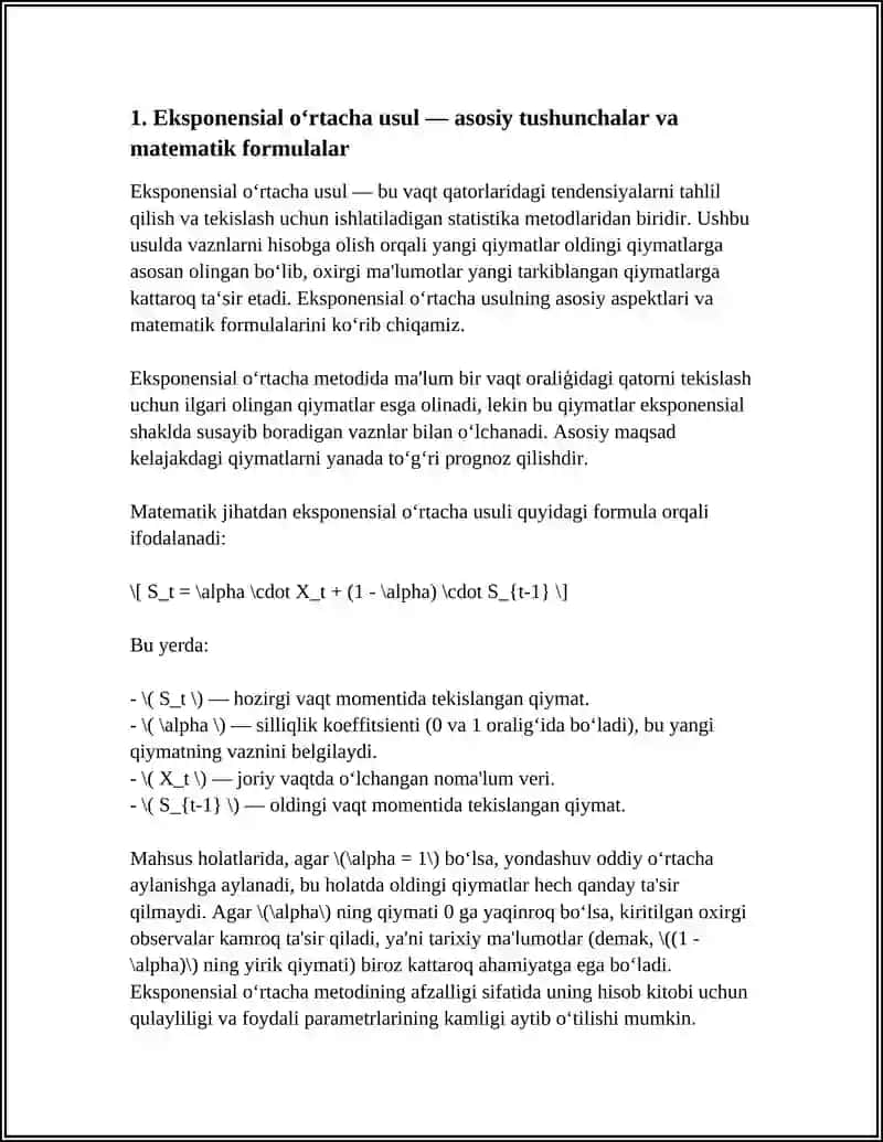 Eksponensial Oʻrtacha Usuli 4