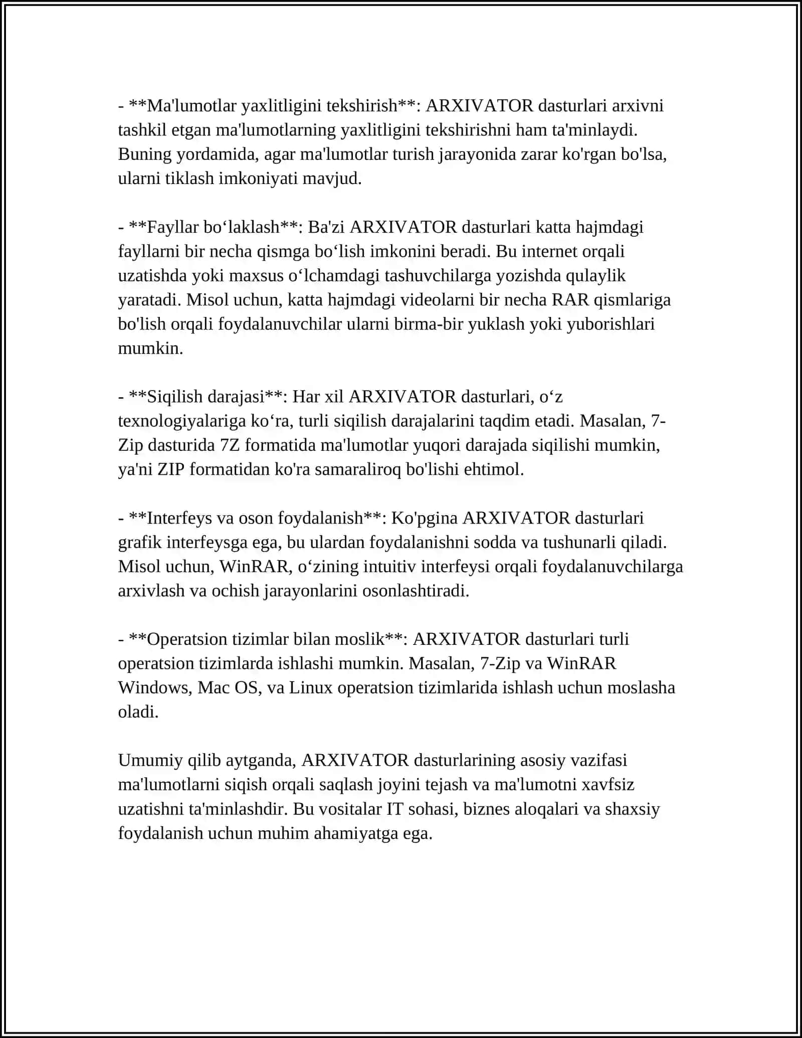 ARXIVATOR DASTURLA VA ULARNING IMKONIYATLARI 4