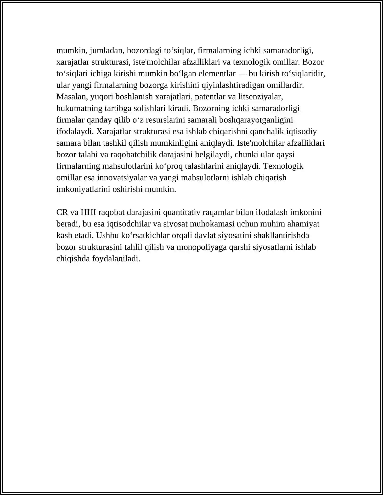 RAQOBAT DARAJASI KO'RSATKICHLARI VA ULARNI ANIQLOVCHI OMILLAR 4