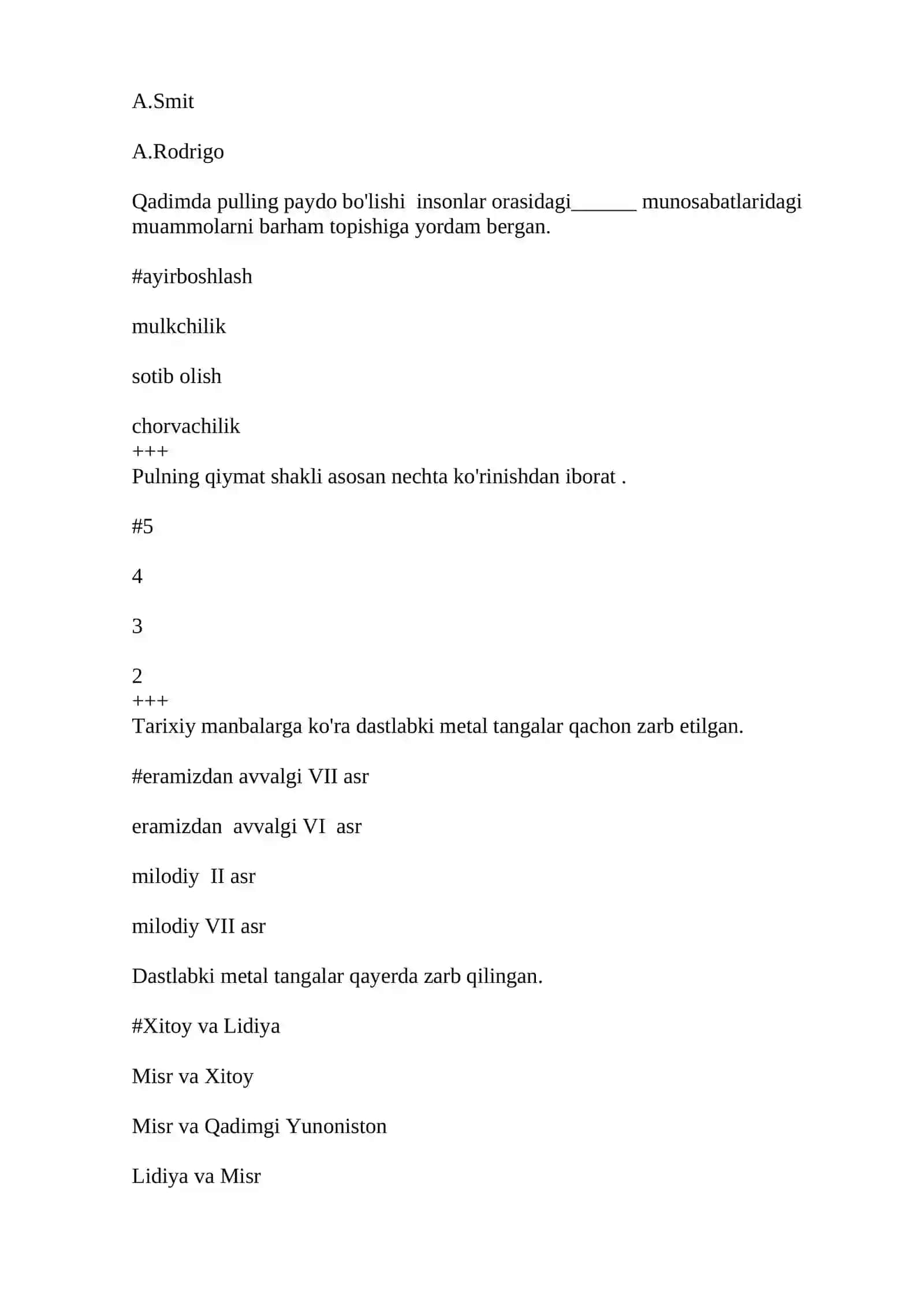 PUL VA BANKLAR FANIDAN TESTLAR 4