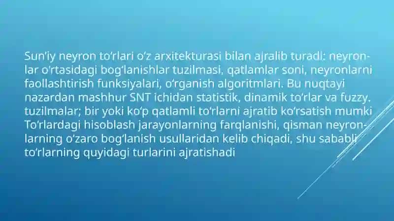 Sunʼiy neyron toʻrlari va ularning amaliyahamiyati 4