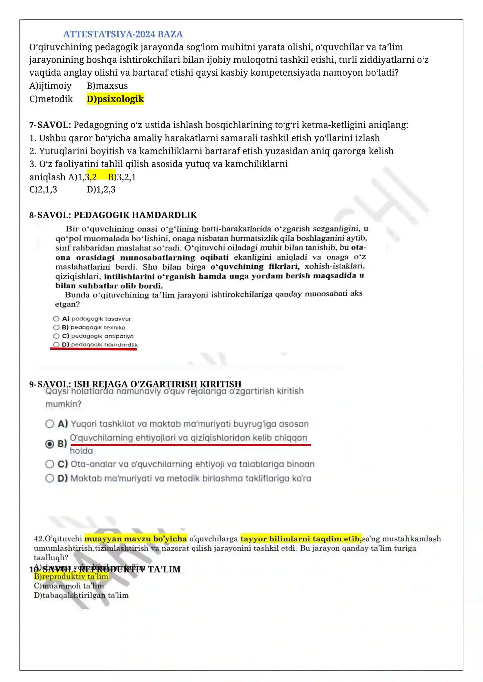 pedagogik mahorat va kasb standarti ATTESTATSIYA-2024 BAZA 4