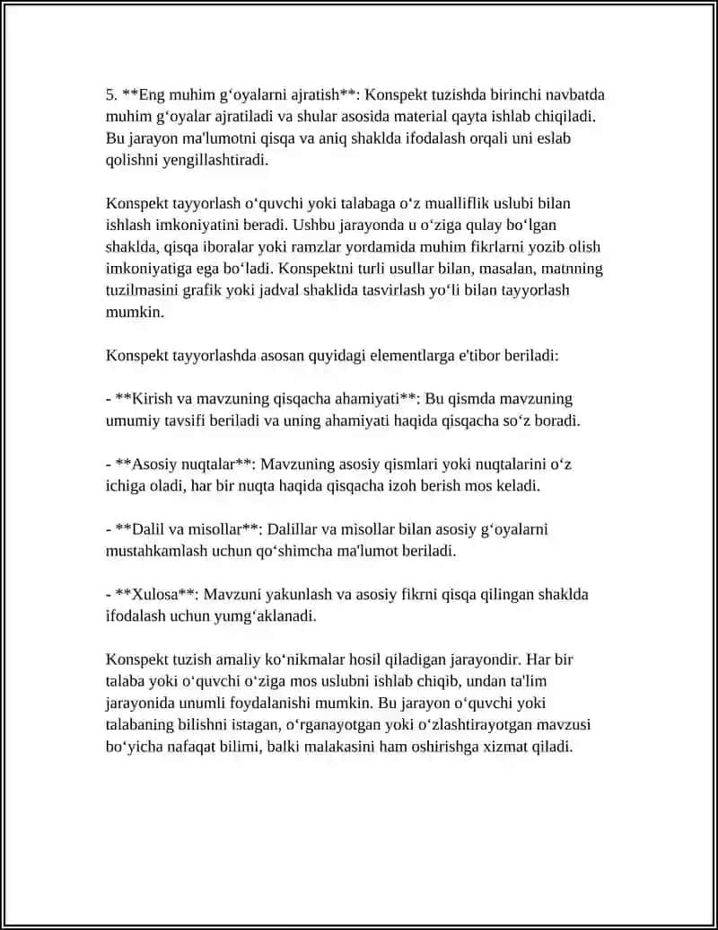 KONSPEKT. KONSPEKT TURLARI. KONSPEKTLASHTIRISH USULLARI 4