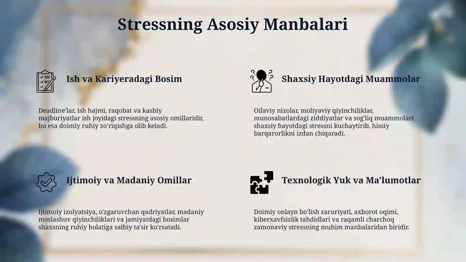 Stressning yuzaga kelish sabablari 4