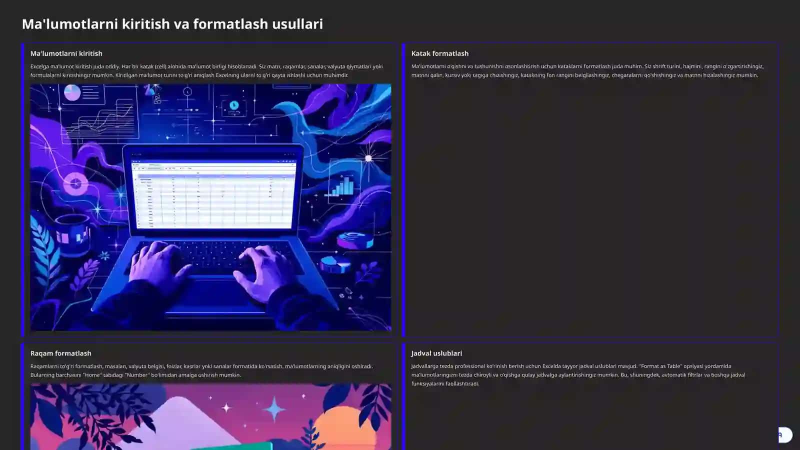 Microsoft Excel: Ma'lumotlarni Ko'rish va Qayta Ishlash 4