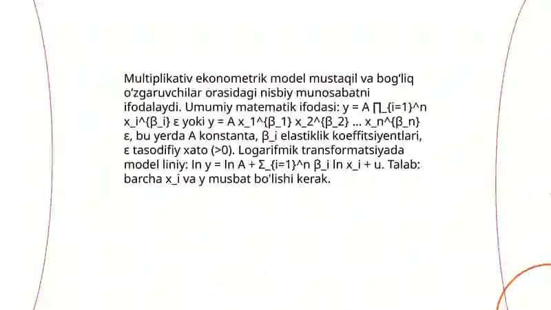 Additiv va multiplikativ ekonometrik modellarni tuzish by Valijon Toshboyev 4