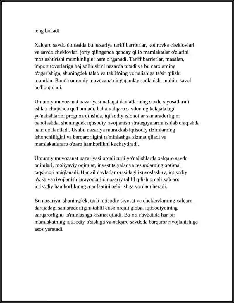 XALQARO SAVDODA UMUMIY MUVOZANAT 4