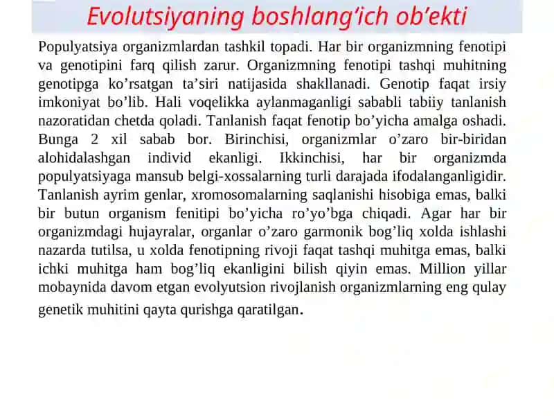 Mikroevolutsiya ta’limoti. Mikroevolutsiya ta’limotining paydo bo’lishi 4
