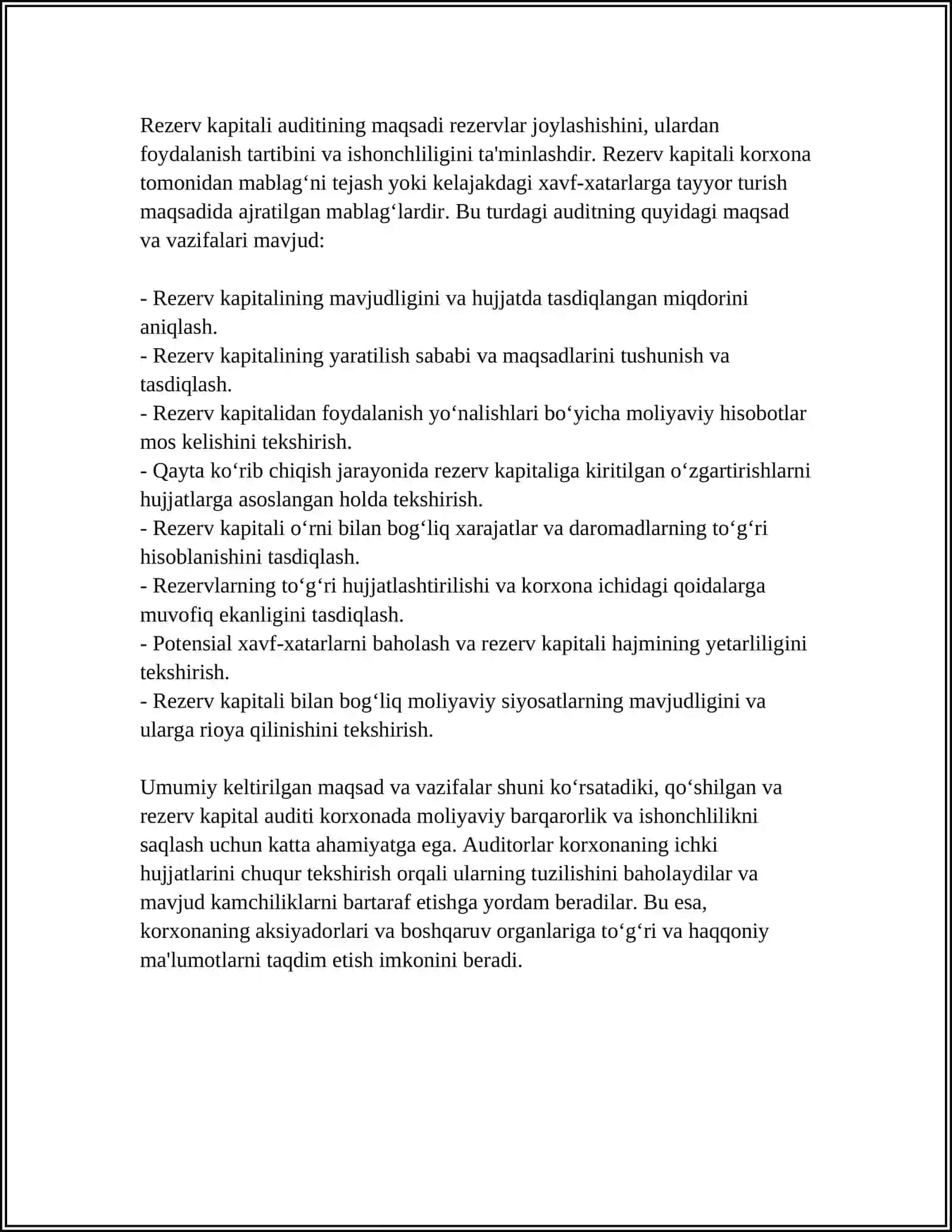 QO‘SHILGAN VA REZERV KAPITALI AUDITINI O‘TKAZISH TARTIBI 4