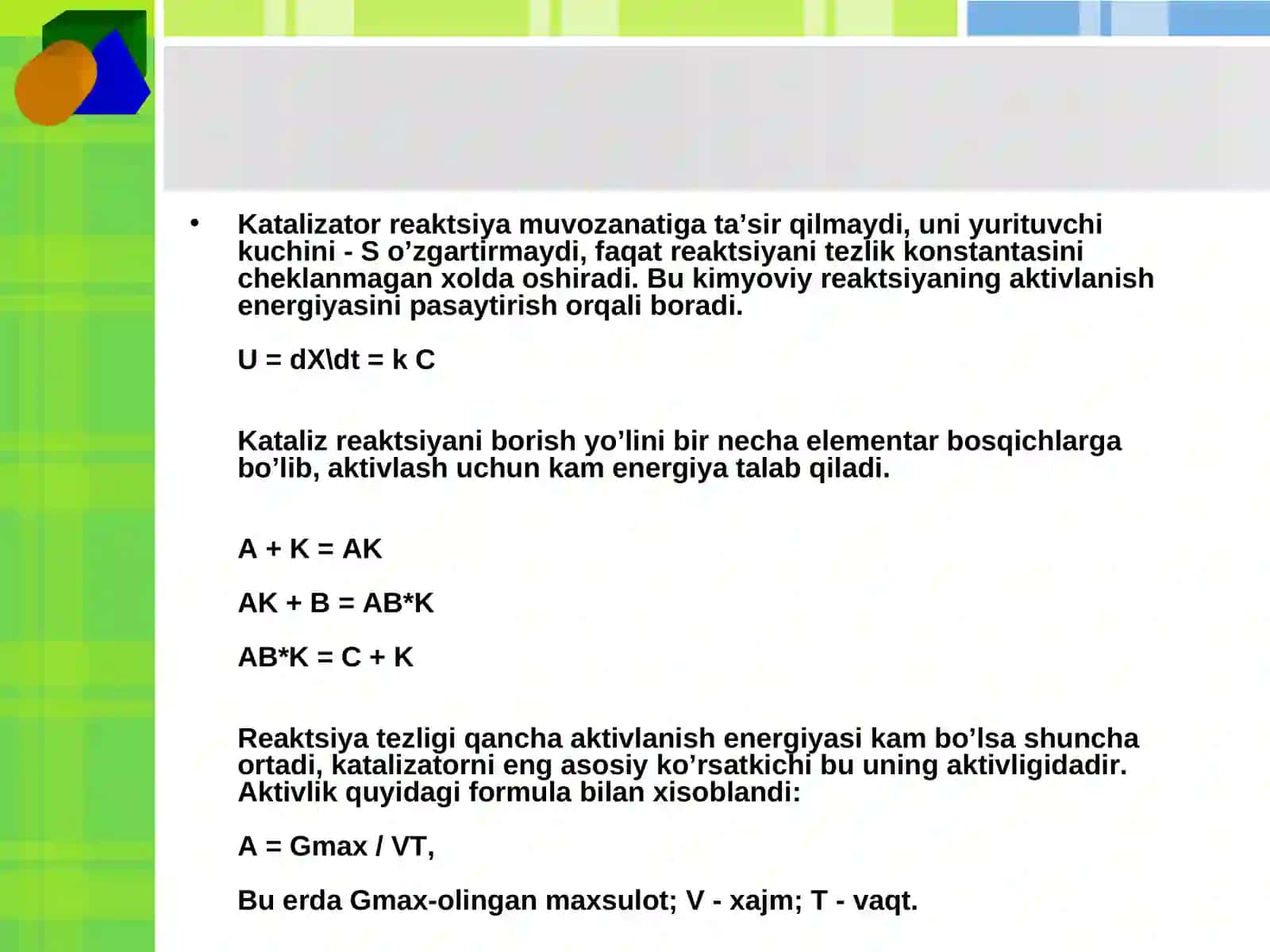 Katalitik jarayonlarni ishlab chiqarishda tutgan o`rni va vazifalari 4