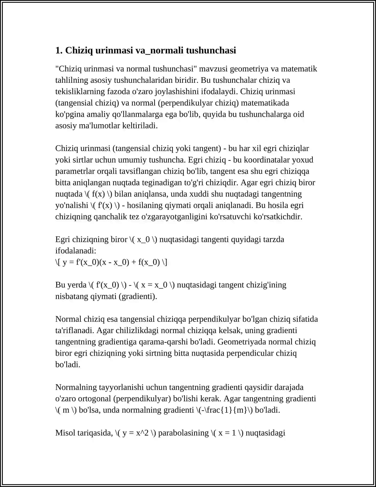 TOPOLOGIYADA CHIZIQ URINMASI VA NORMALI 4