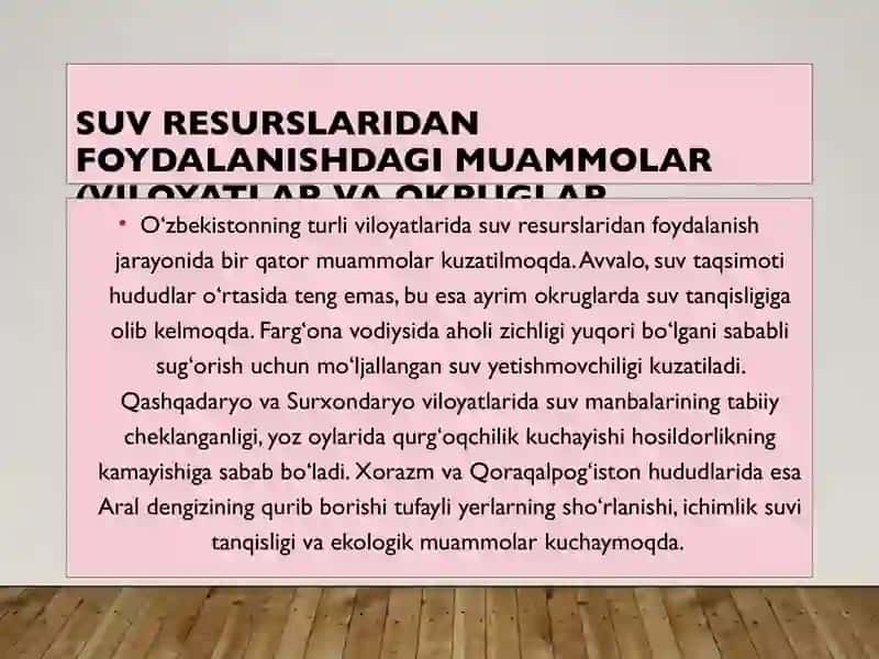 O‘zbekistonda suv resurslaridan foydalanishda yuzaga kelayotgan muammolar (okruglar misolida) 4