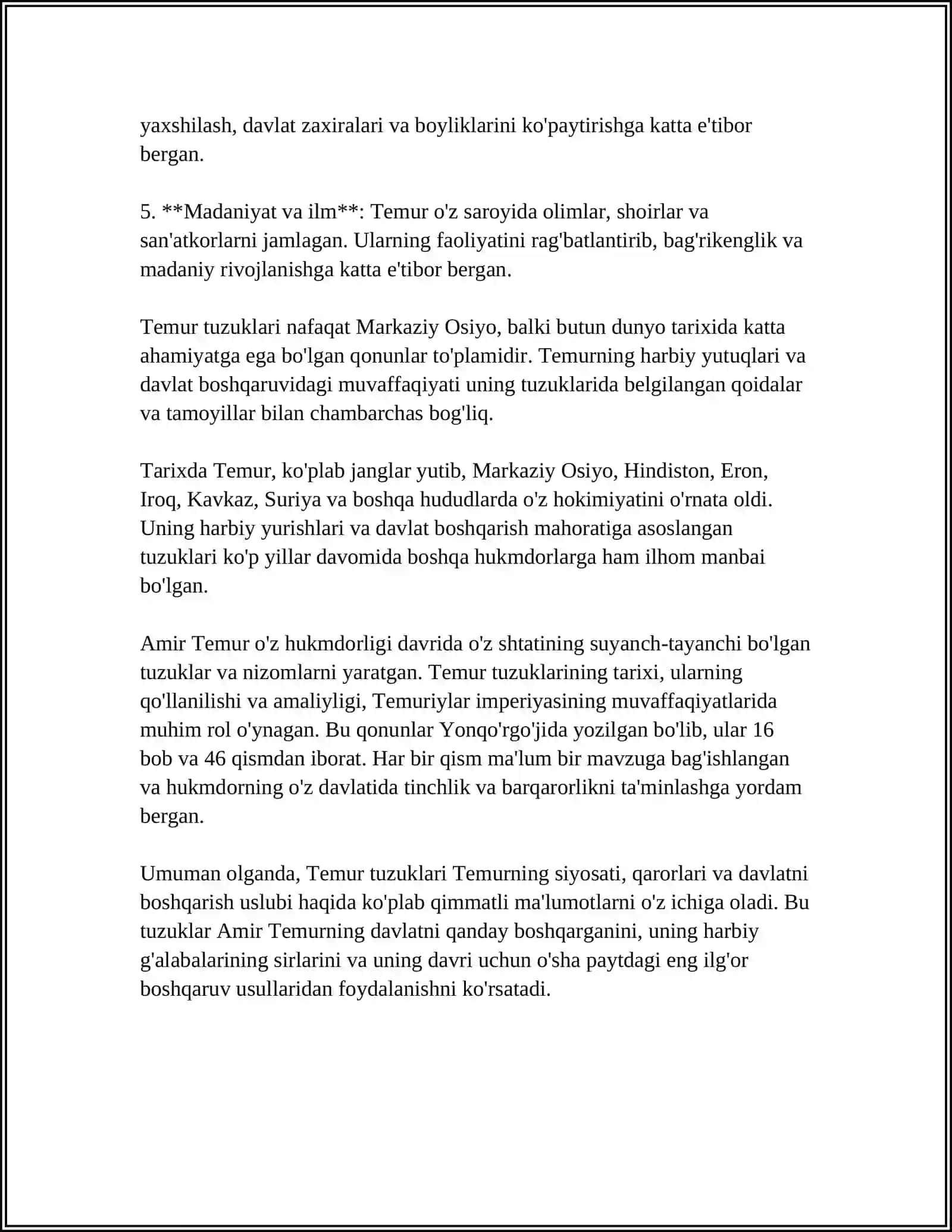 TEMUR TUZUKLARI HAQIDA INSHO 4