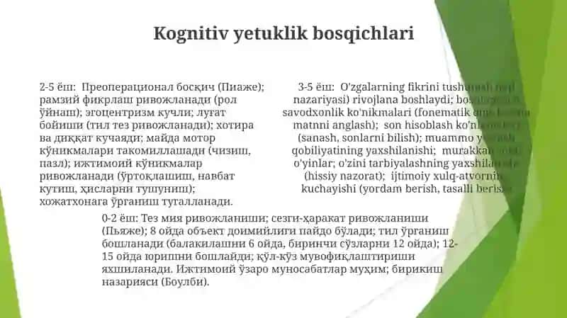 Psixik rivojlanish xususiyatlari 4
